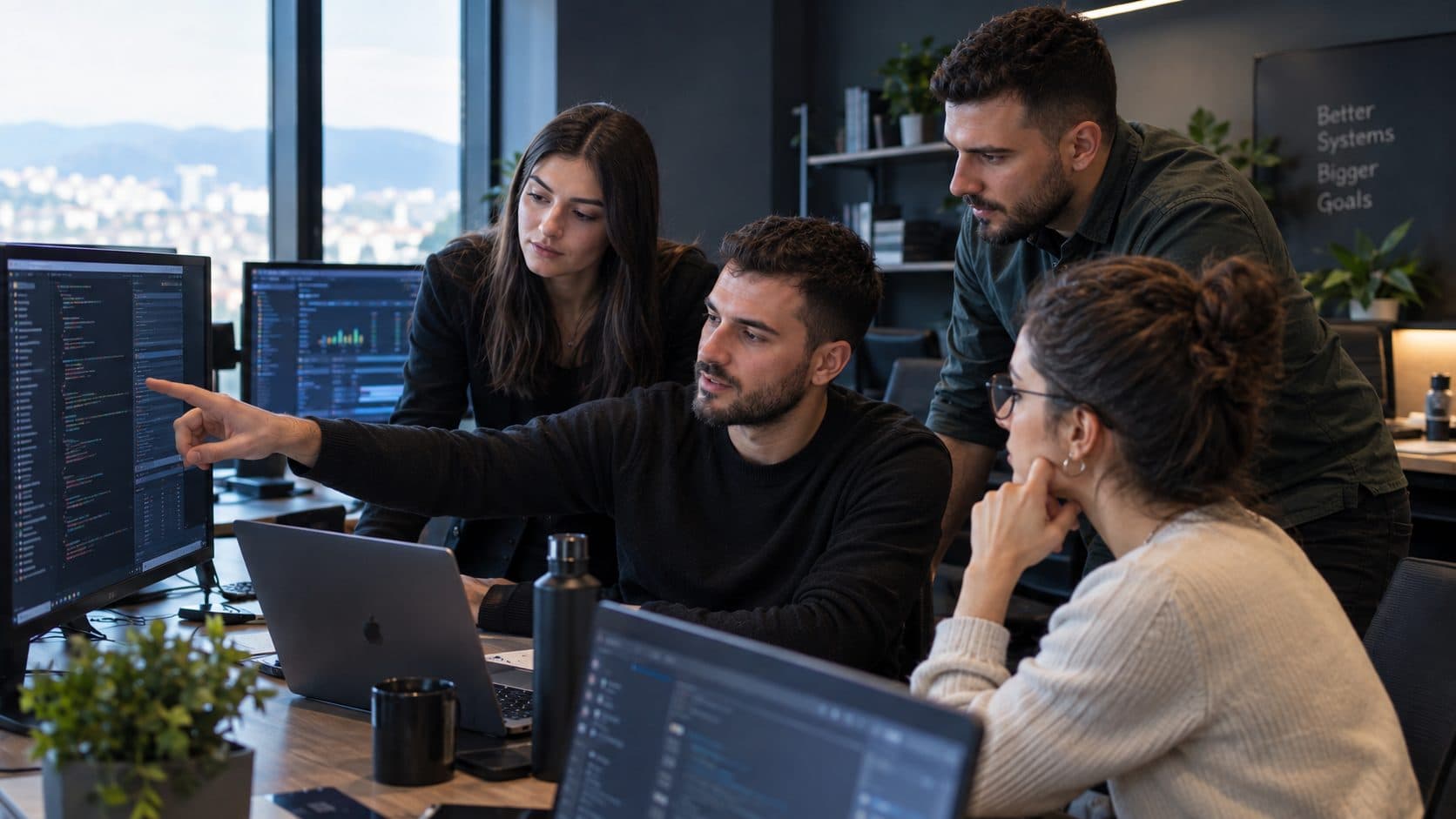 The Twin Eagle Technologies team reviewing a dashboard together